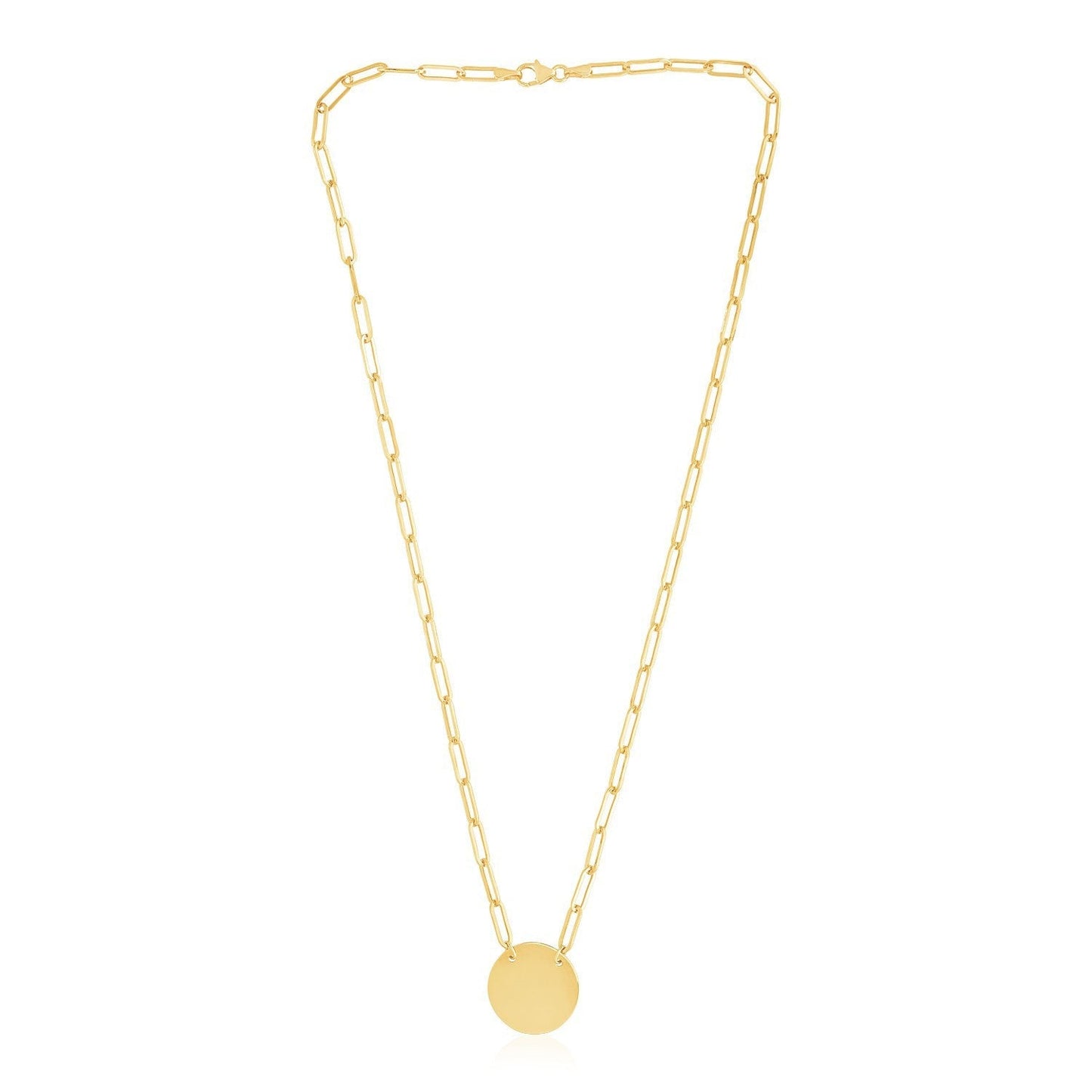 14k Yellow Gold High Polish Circle Disc Paperclip Link Necklace Bids.com