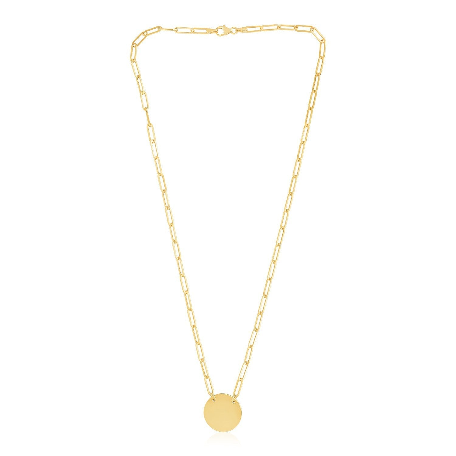 14k Yellow Gold High Polish Circle Disc Paperclip Link Necklace Bids.com