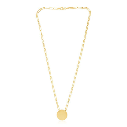 14k Yellow Gold High Polish Circle Disc Paperclip Link Necklace Bids.com