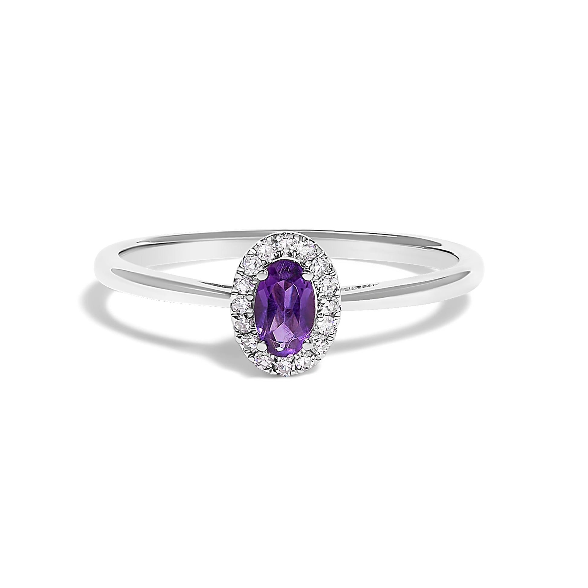 10K White Gold 5X3MM Oval Purple Amethyst and Diamond Accent Halo Ring (I-J Color, I1-I2 Clarity) - Ring Size 6.5 Bids.com