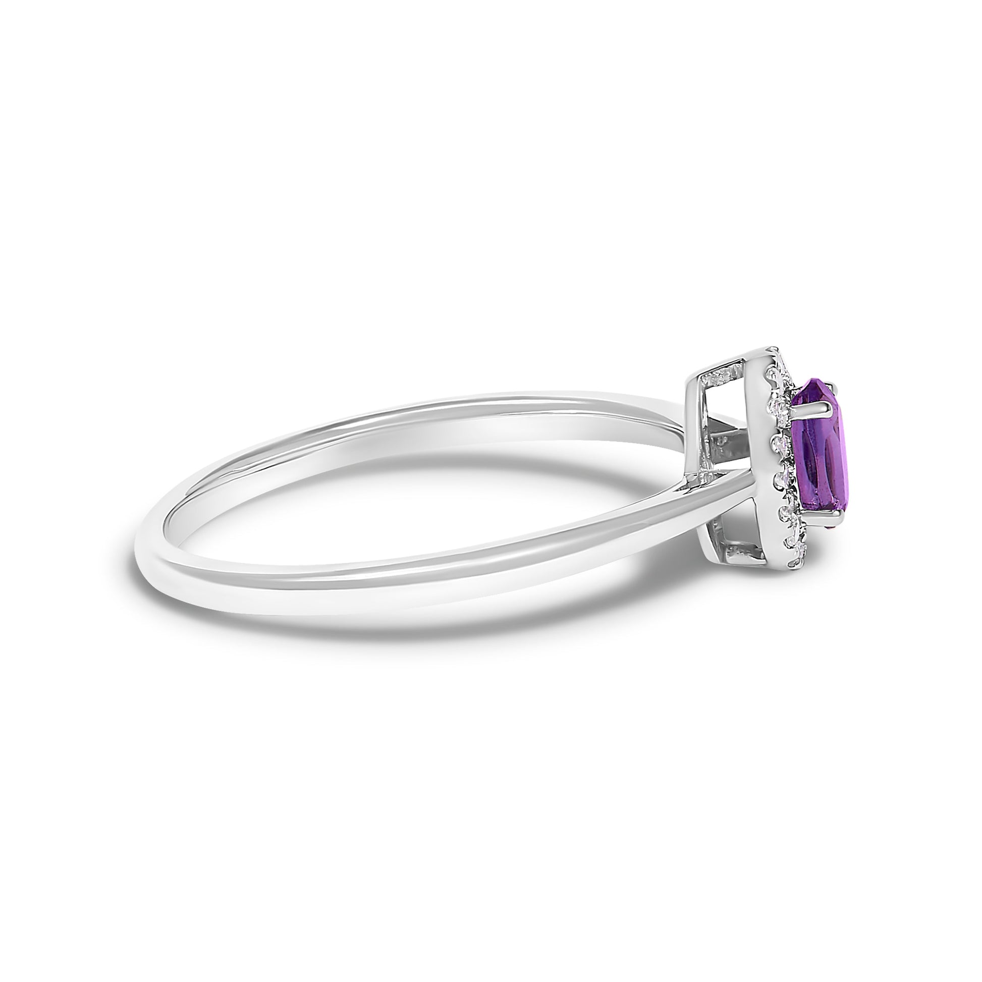 10K White Gold 5X3MM Oval Purple Amethyst and Diamond Accent Halo Ring (I-J Color, I1-I2 Clarity) - Ring Size 6.5 Bids.com
