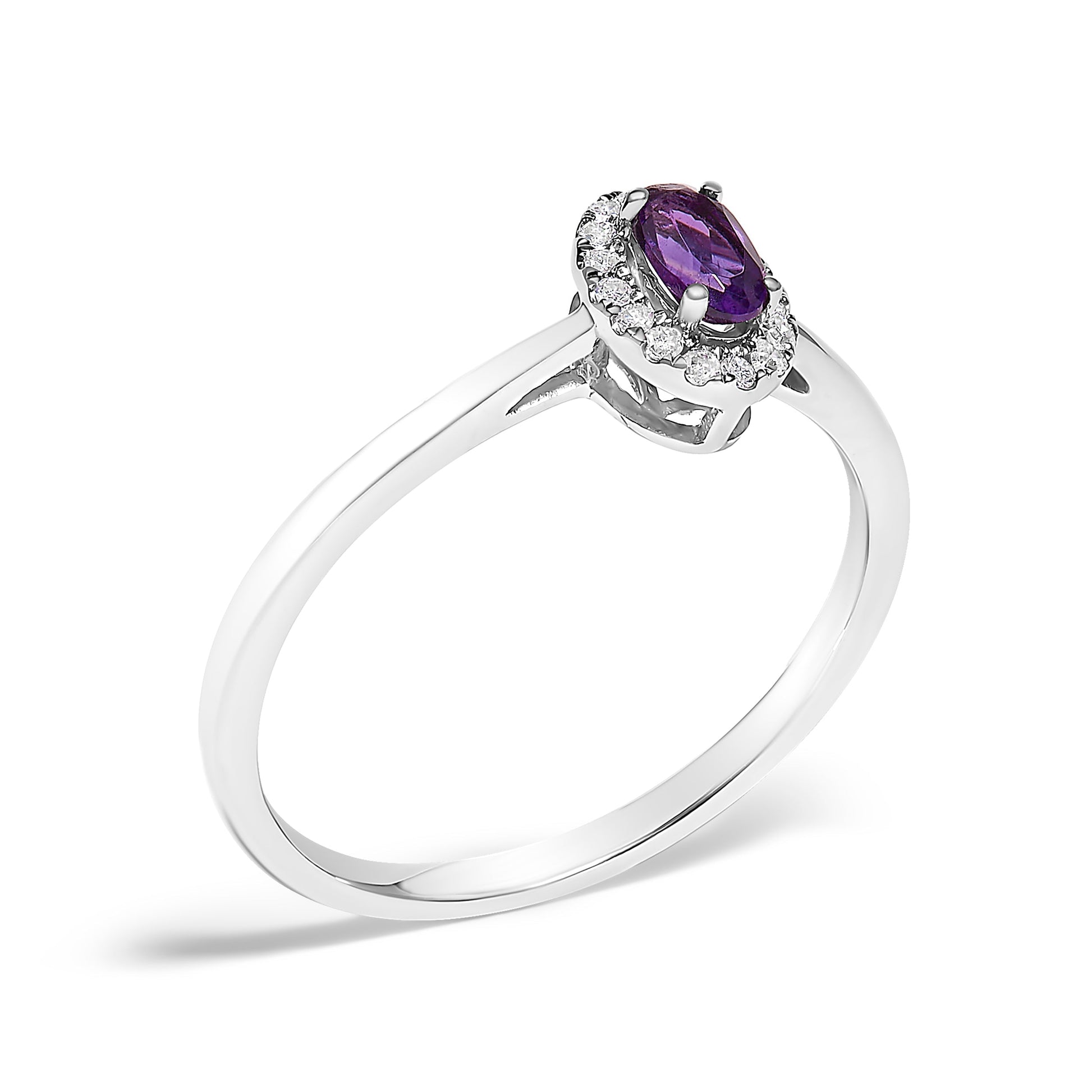 10K White Gold 5X3MM Oval Purple Amethyst and Diamond Accent Halo Ring (I-J Color, I1-I2 Clarity) - Ring Size 6.5 Bids.com