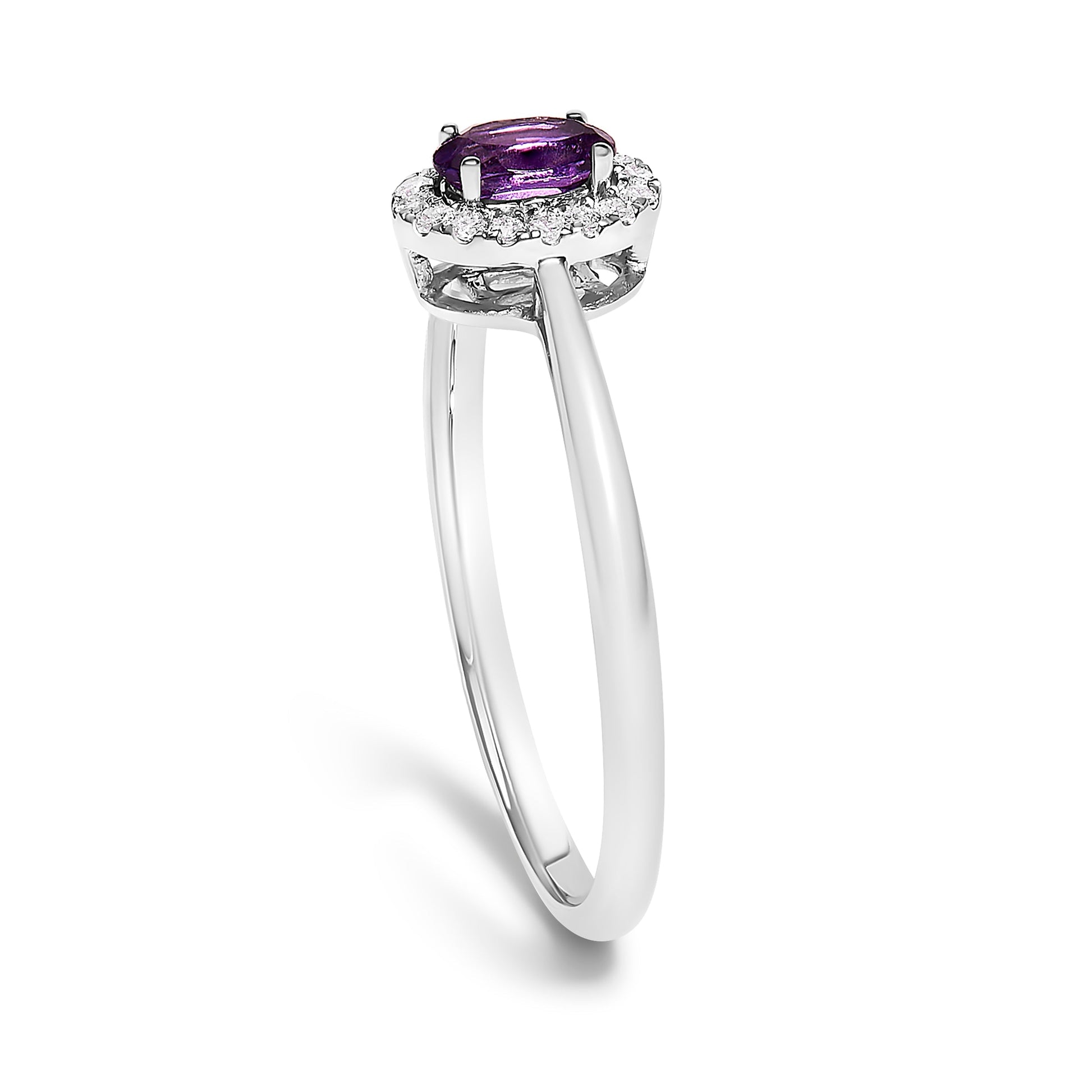 10K White Gold 5X3MM Oval Purple Amethyst and Diamond Accent Halo Ring (I-J Color, I1-I2 Clarity) - Ring Size 6.5 Bids.com