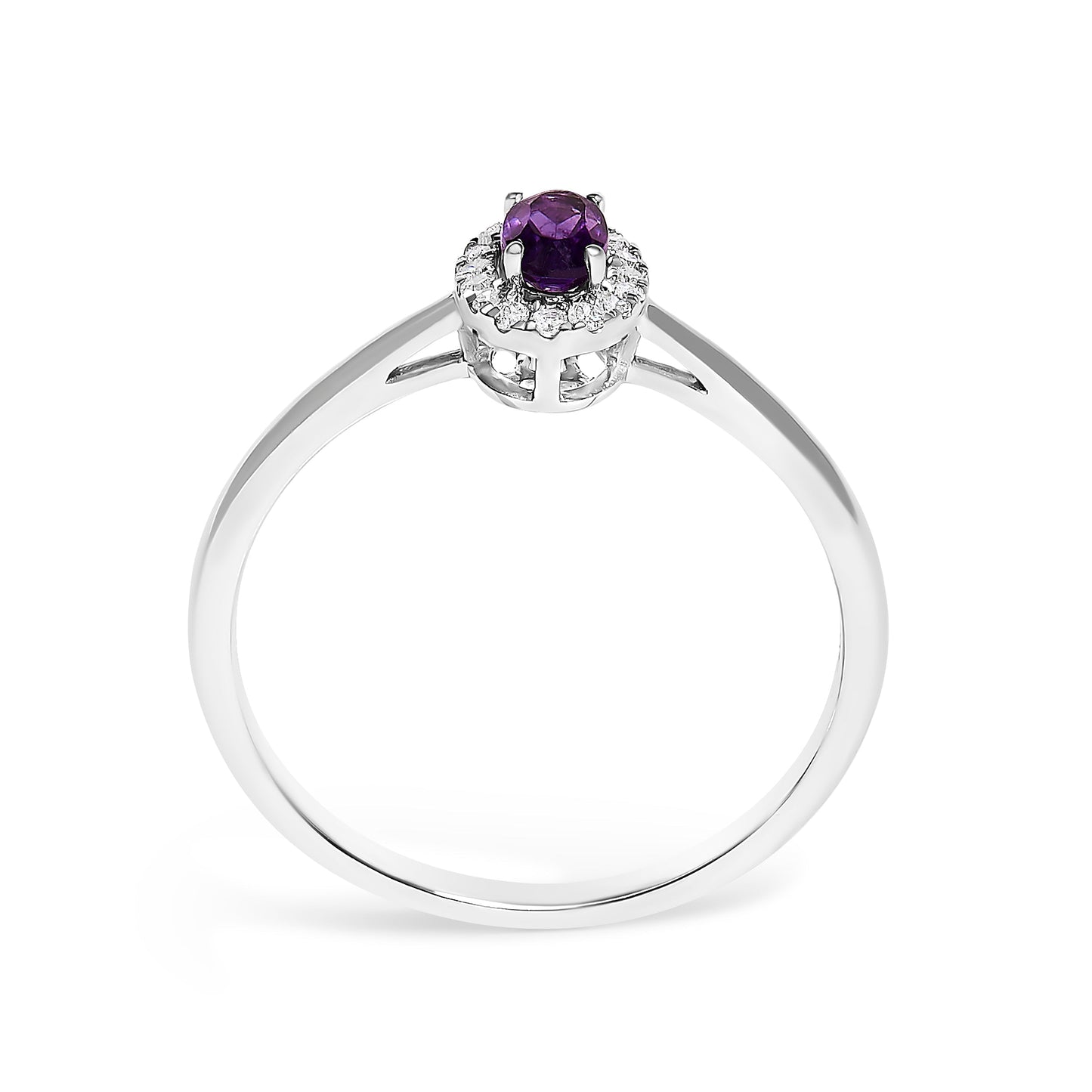 10K White Gold 5X3MM Oval Purple Amethyst and Diamond Accent Halo Ring (I-J Color, I1-I2 Clarity) - Ring Size 6.5 Bids.com
