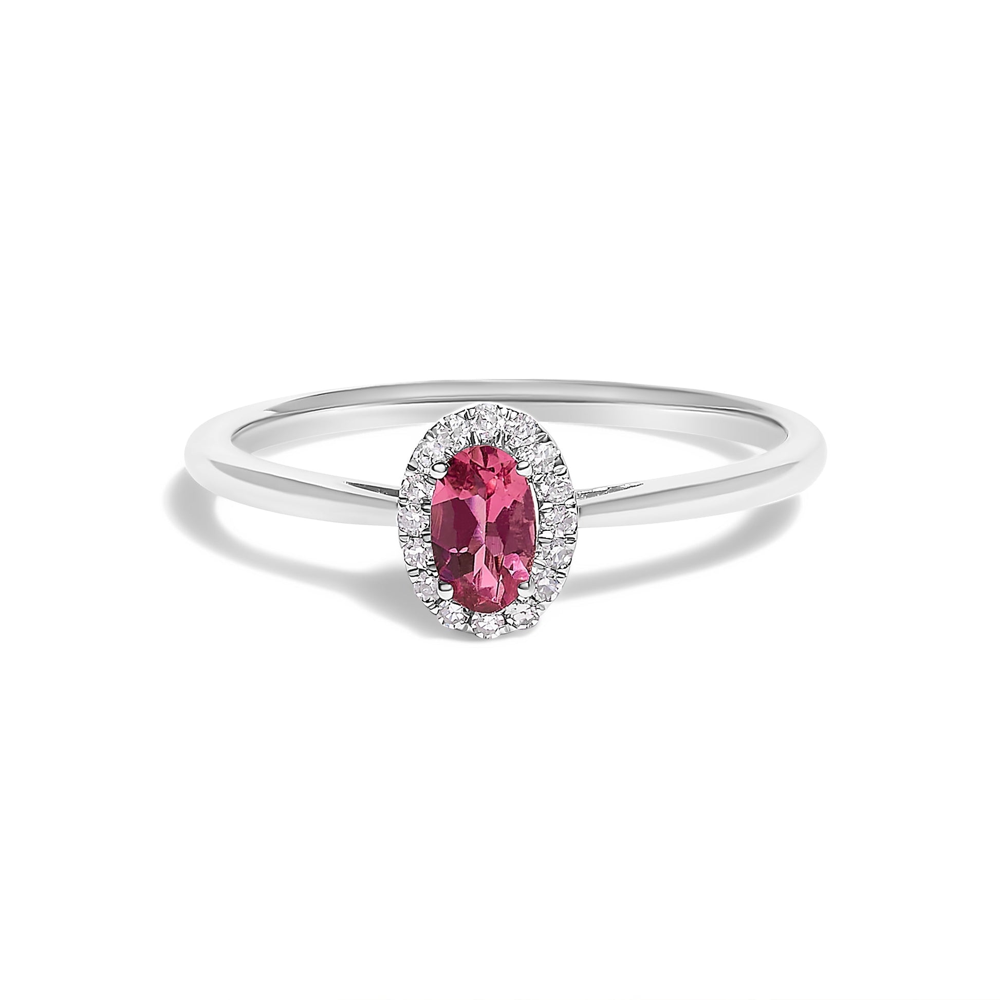 10K White Gold 5X3MM Oval Purple Amethyst and Diamond Accent Halo Ring (I-J Color, I1-I2 Clarity) - Ring Size 6.5 Bids.com