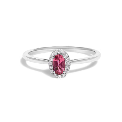 10K White Gold 5X3MM Oval Purple Amethyst and Diamond Accent Halo Ring (I-J Color, I1-I2 Clarity) - Ring Size 6.5 Bids.com