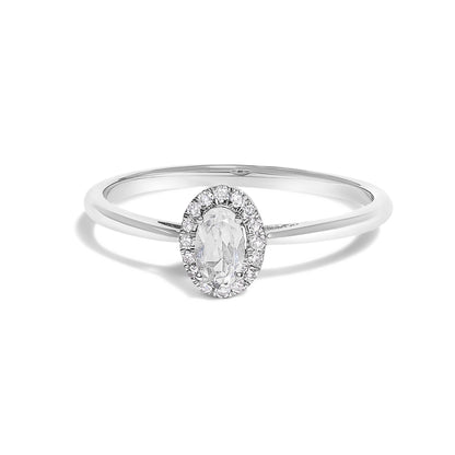 10K White Gold 5X3MM Oval Purple Amethyst and Diamond Accent Halo Ring (I-J Color, I1-I2 Clarity) - Ring Size 6.5 Bids.com