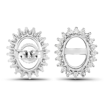 0.26 Carat Genuine White Diamond 14K White Gold Semi Mount Earrings - holds 8x6mm Oval Gemstones Bids.com