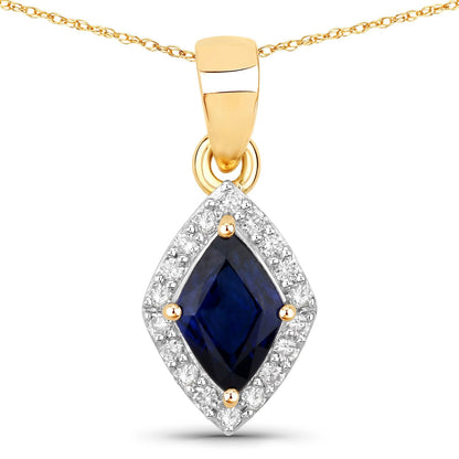 0.92 Carat Genuine Blue Sapphire and White Diamond 14K Yellow Gold Pendant Bids.com