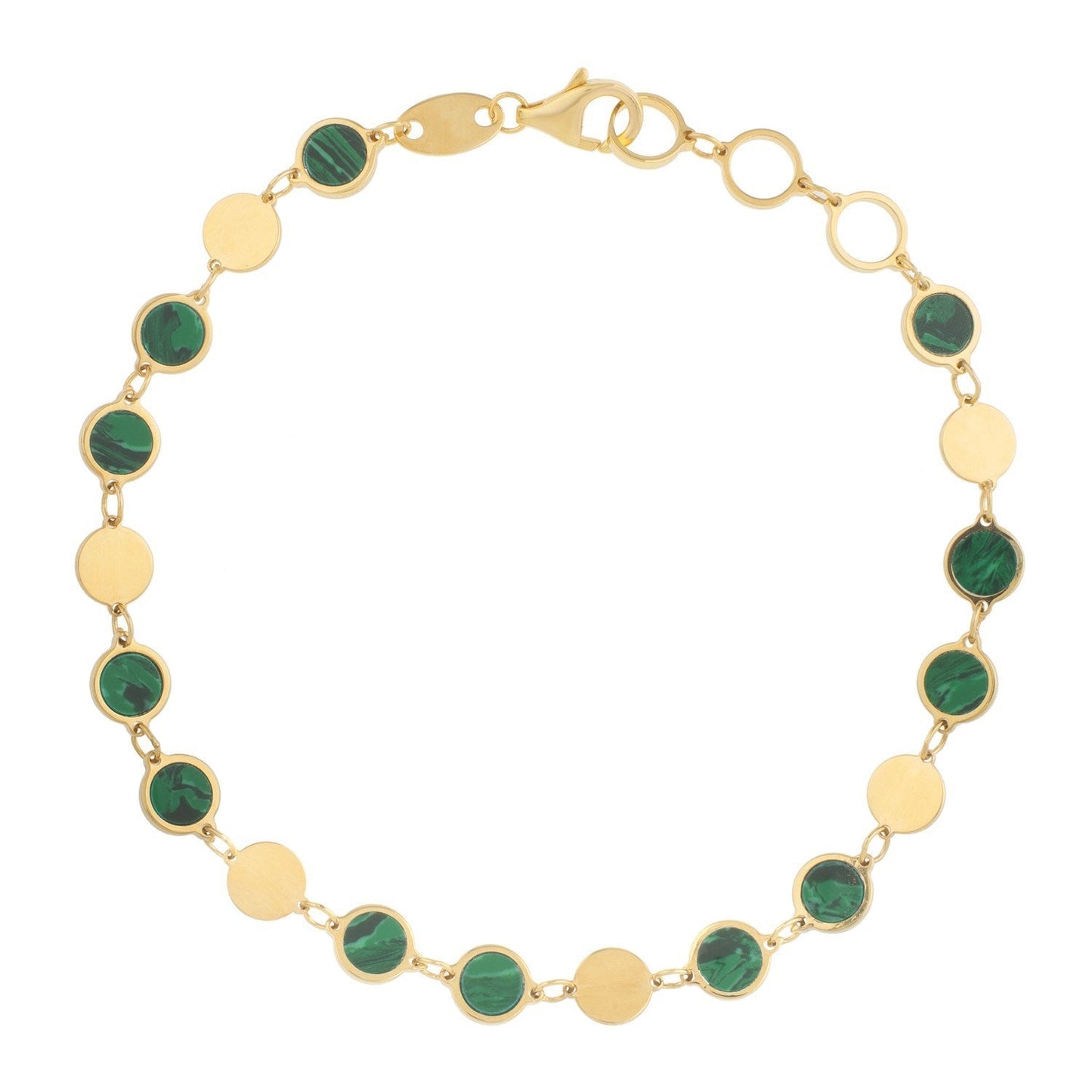 14k Yellow Gold Malachite Geometric Mirror Gem Chain Bracelet (5.00 mm) Bids.com