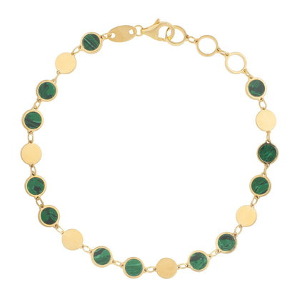 14k Yellow Gold Malachite Geometric Mirror Gem Chain Bracelet (5.00 mm) Bids.com