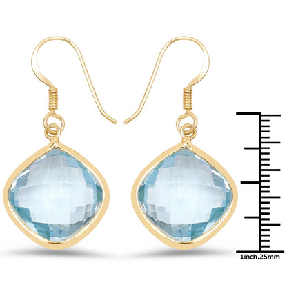 14K Yellow Gold Plated 29.00 Carat Genuine Blue Topaz .925 Sterling Silver Earrings Bids.com
