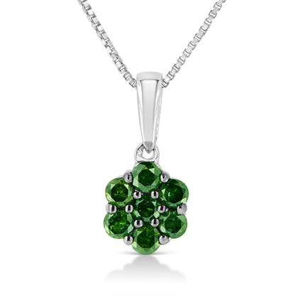 .925 Sterling Silver 1/2 Cttw Prong Set Treated Green Diamond Floral Cluster 18" Pendant Necklace (Green Color, I1-I2 Clarity) Bids.com