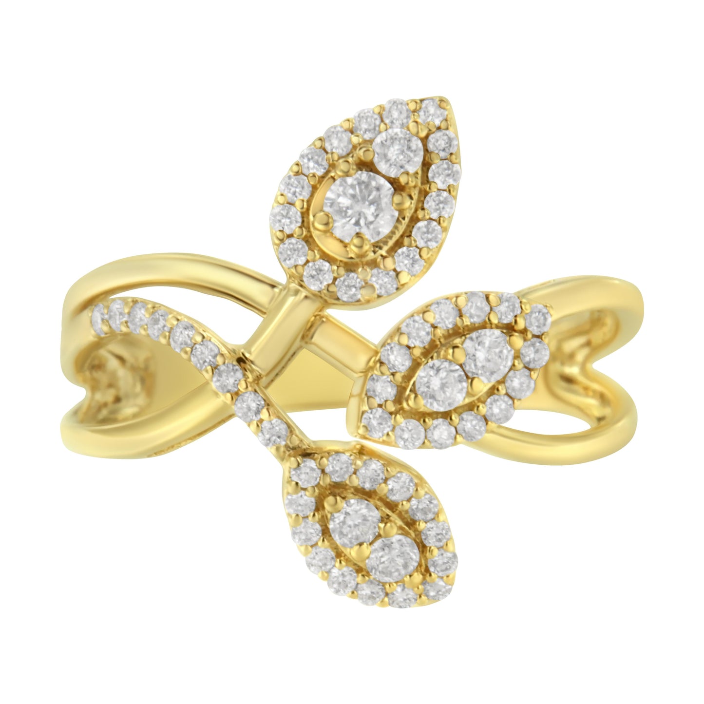 10K Yellow Gold 1/2 Cttw Round-Cut Diamond Layered Crossover Triple Leaf Bypass Ring (I-J Color, I1-I2 Clarity) - Size 7 Bids.com