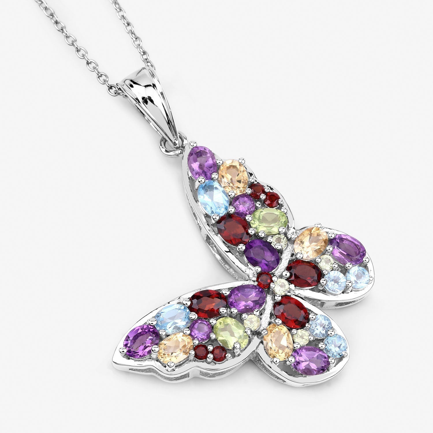 3.80 Carat Genuine Multi Stones .925 Sterling Silver Pendant Bids.com