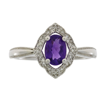 Natural 1.06ct Amethyst Diamond Ring 14KT White Gold Bids.com