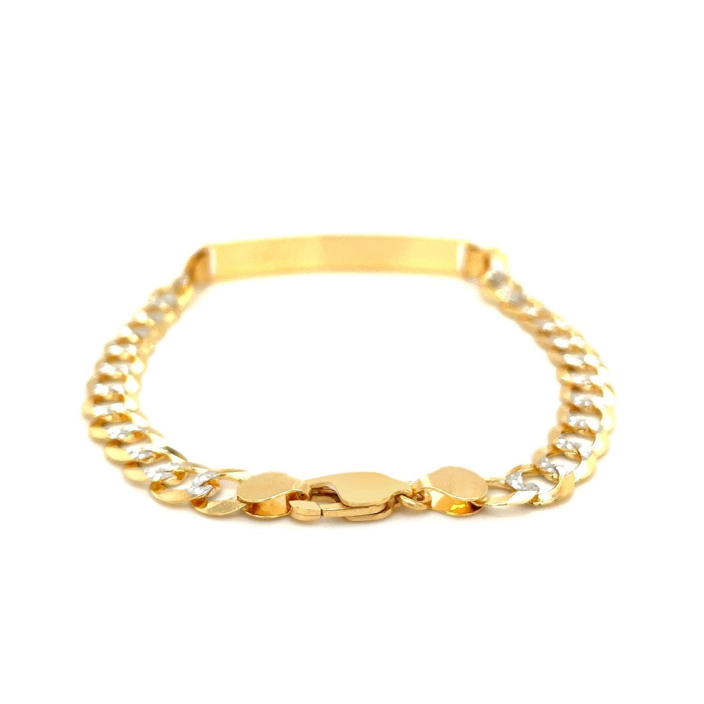 14k Two Tone Gold 8 1/2 inch Mens Narrow Curb Chain ID Bracelet with White Pave Bids.com