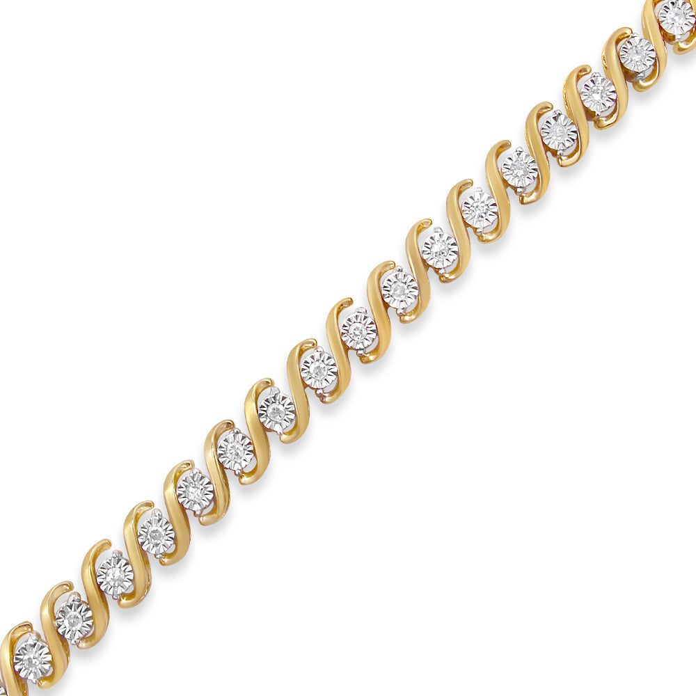 14K Yellow Gold Plated .925 Sterling Silver 1/2 Cttw Round Miracle-Set Diamond S-Curve Tennis Bracelet (I-J Color, I3 Clarity) - 7" Bids.com