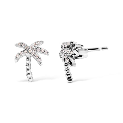 10K White Gold 1/10 Cttw Diamond  Encrusted Palm Tree Stud Earrings (H-I Color, I1-I2 Clarity) Bids.com