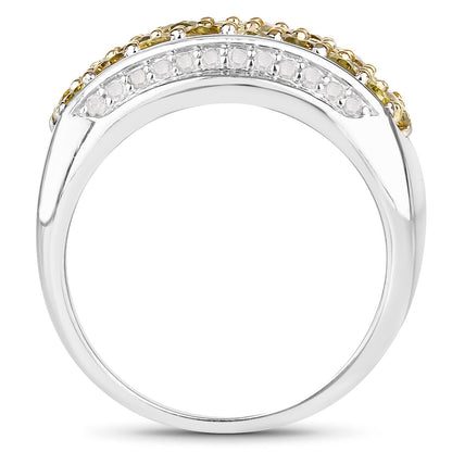 1.91 Carat Genuine Yellow Diamond and White Diamond .925 Sterling Silver Ring Bids.com