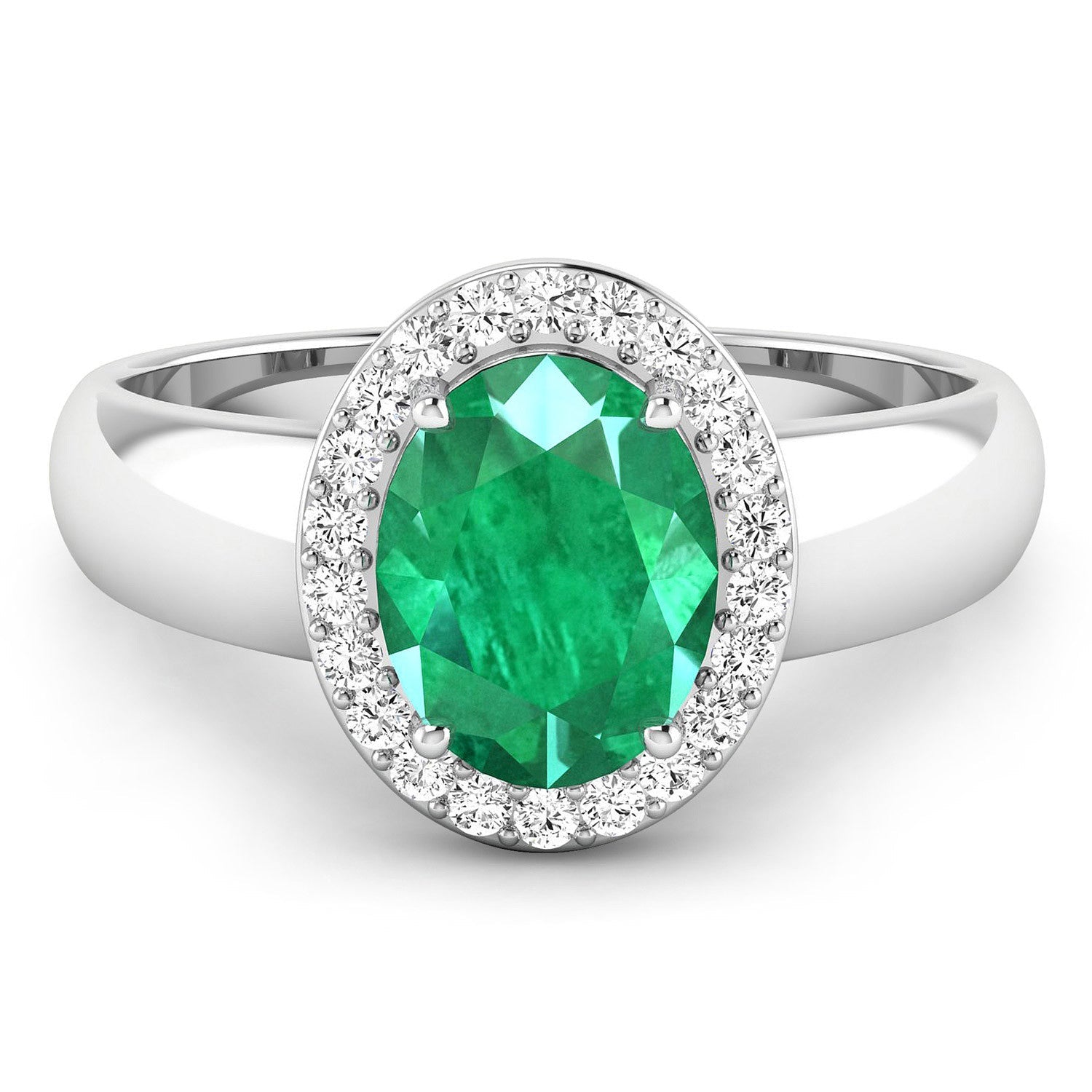 1.87 Carat Genuine Zambian Emerald and White Diamond 14K White Gold Ring Bids.com