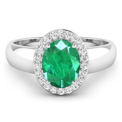 1.87 Carat Genuine Zambian Emerald and White Diamond 14K White Gold Ring Bids.com