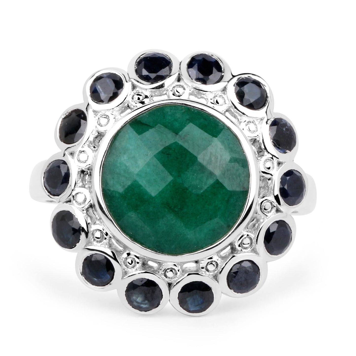 6.88 Carat Dyed Emerald & Blue Sapphire .925 Sterling Silver Ring Bids.com