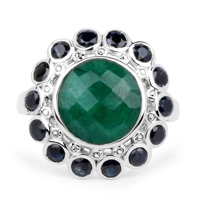 6.88 Carat Dyed Emerald & Blue Sapphire .925 Sterling Silver Ring Bids.com