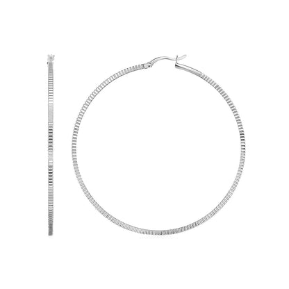 Ridge Textured Hoop Earrings in Sterling Silver Bids.com