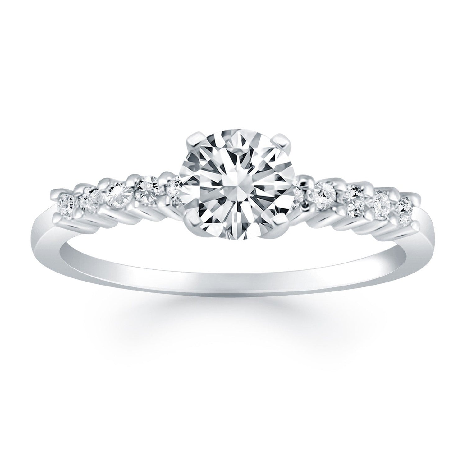 14k White Gold Shared Prong Accent Diamond Engagement Ring Bids.com