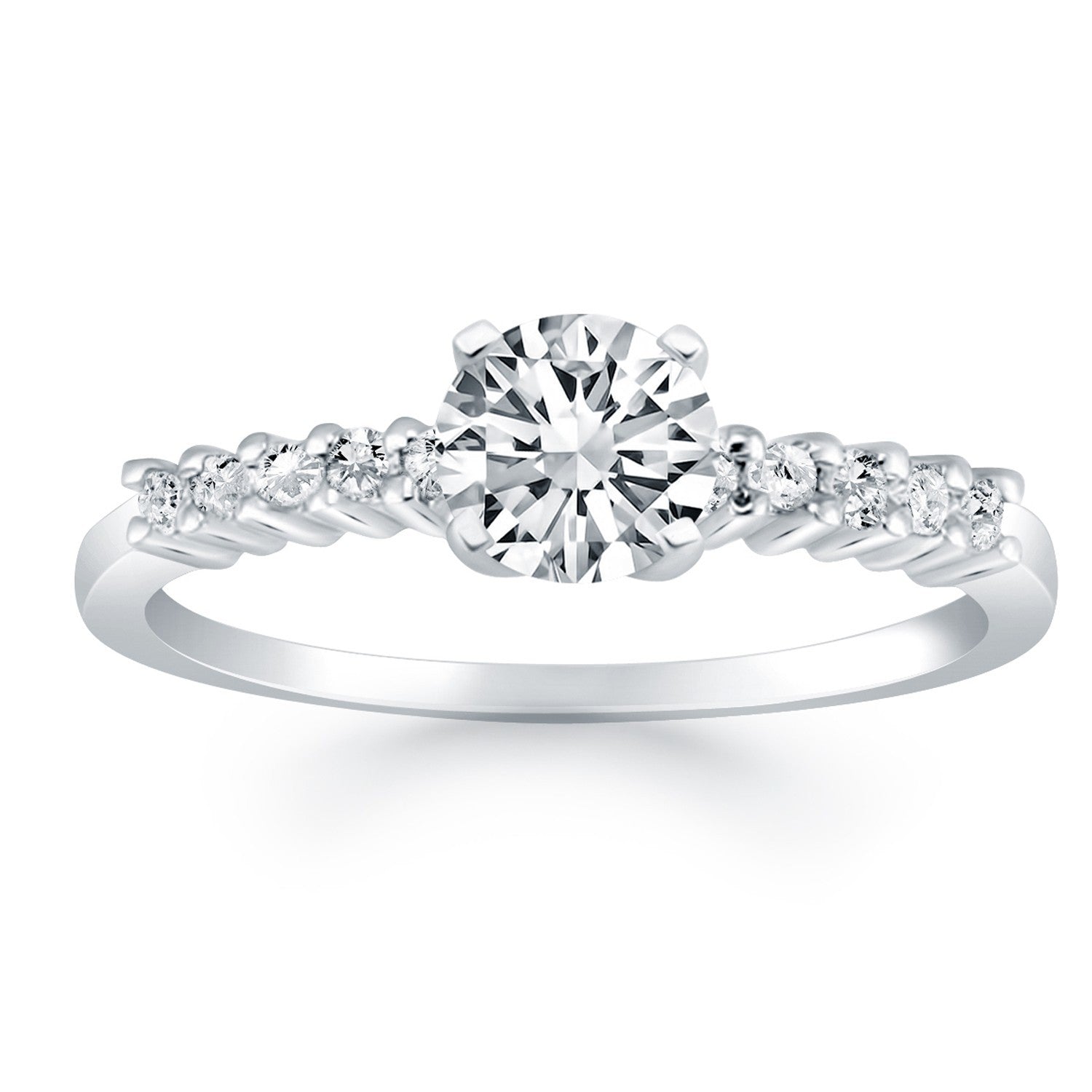 14k White Gold Shared Prong Accent Diamond Engagement Ring Bids.com