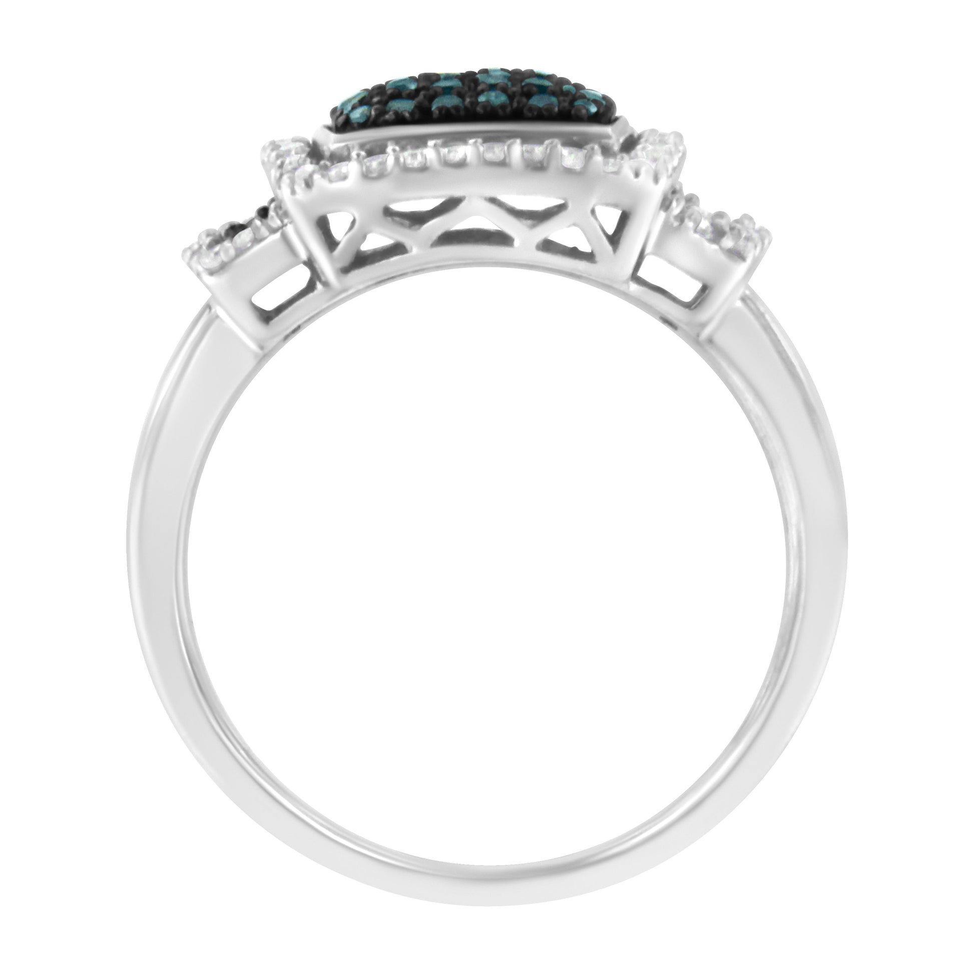 Black Rhodium Plated .925 Sterling Silver 1/2 Cttw White & Blue Diamond Square Halo Cocktail Ring (Fancy Blue & H-I Color, I2-I3 Clarity) - SIze 6 Bids.com