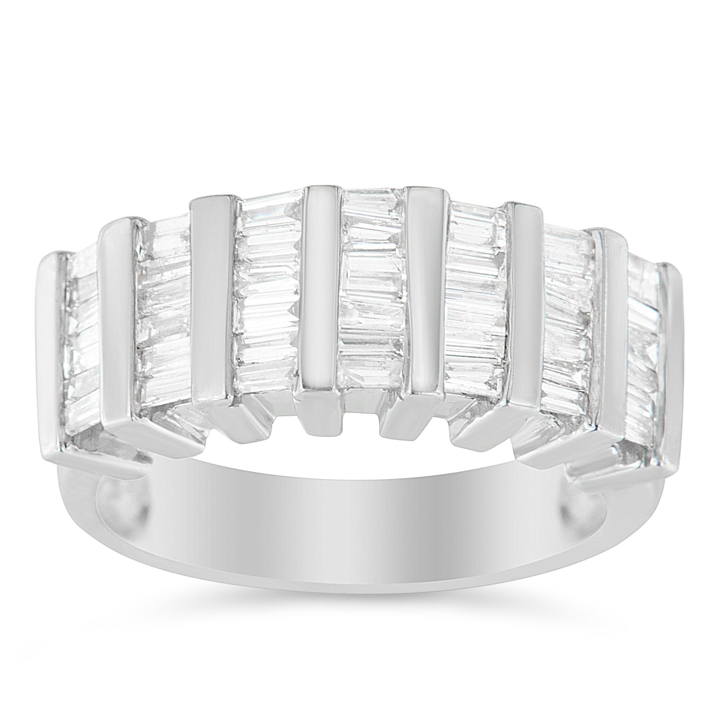 .925 Sterling Silver 1.0 Cttw Baguette Cut Diamond Vertical Channel Fluted Multi-Row Unisex Fashion Wedding Ring (H-I Color, I1-I2 Clarity) - Size 6-3/4 Bids.com