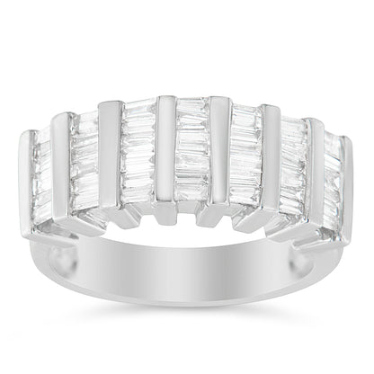 .925 Sterling Silver 1.0 Cttw Baguette Cut Diamond Vertical Channel Fluted Multi-Row Unisex Fashion Wedding Ring (H-I Color, I1-I2 Clarity) - Size 6-3/4 Bids.com