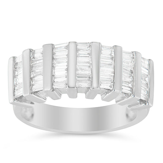 .925 Sterling Silver 1.0 Cttw Baguette Cut Diamond Vertical Channel Fluted Multi-Row Unisex Fashion Wedding Ring (H-I Color, I1-I2 Clarity) - Size 6-3/4 Bids.com