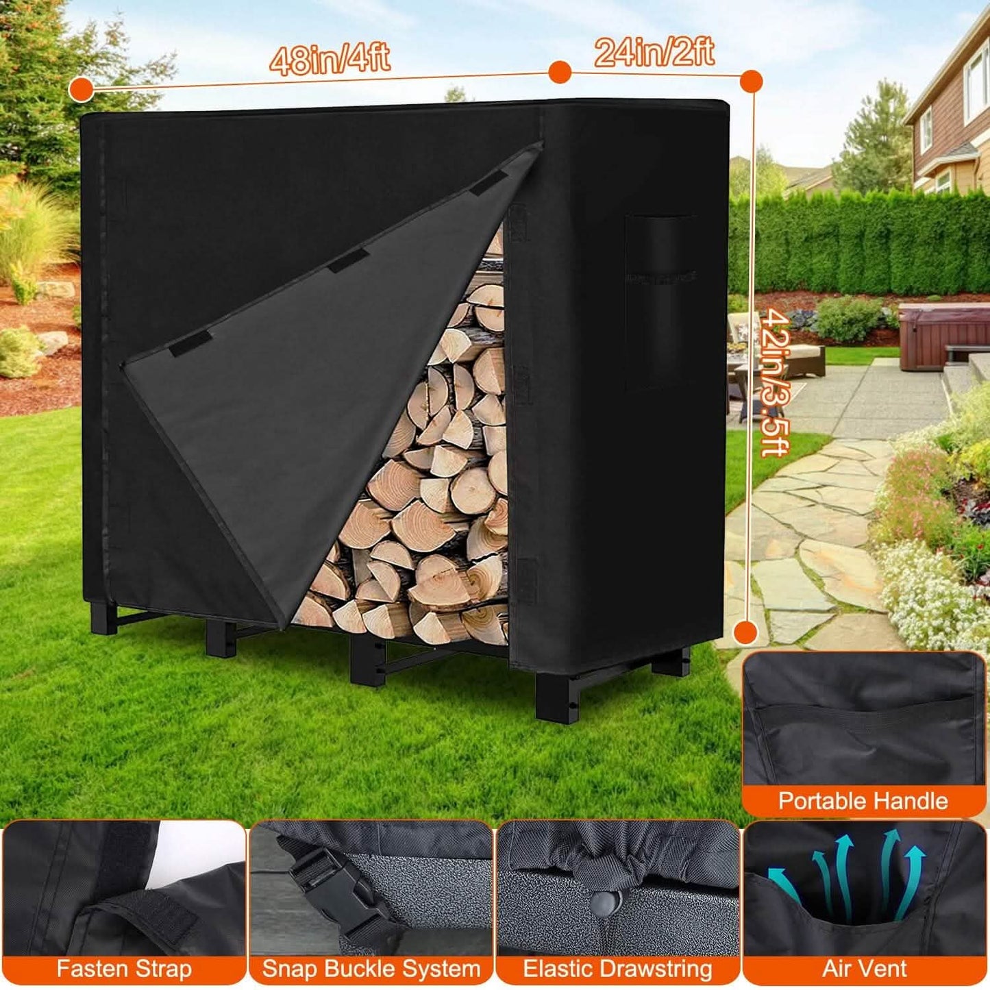 420D Oxford Fabric Firewood Rectangular Log Rack Cover DailySale