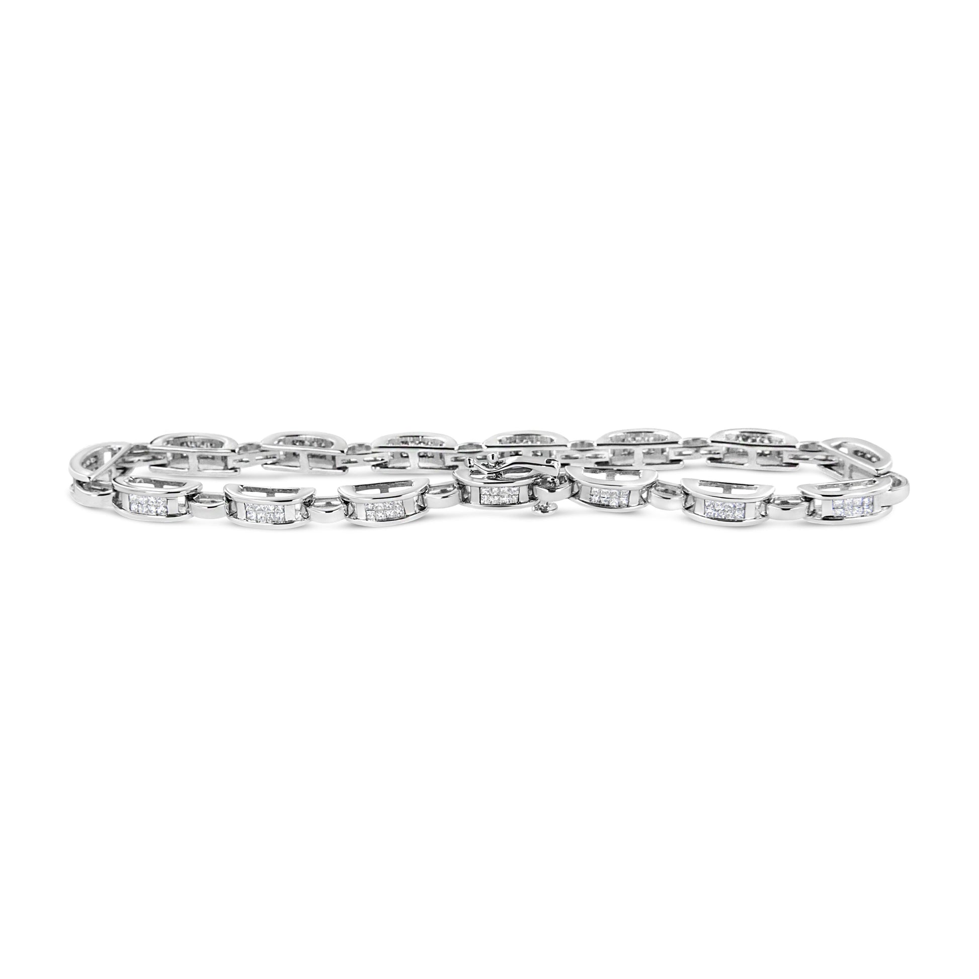 14K White Gold 1.00 Cttw Princess-Cut Diamond Link Bracelet (I-J Color, I1-I2 Clarity) - Size 7.25 Bids.com