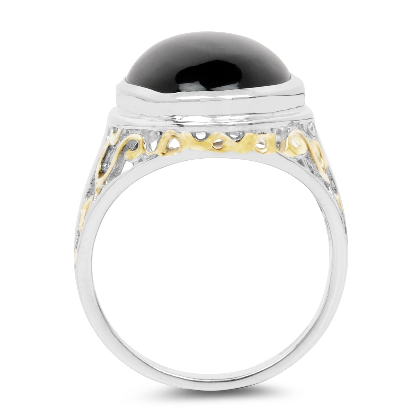 Two Tone Plated 10.92 Carat Genuine Black Onyx .925 Sterling Silver Ring Bids.com