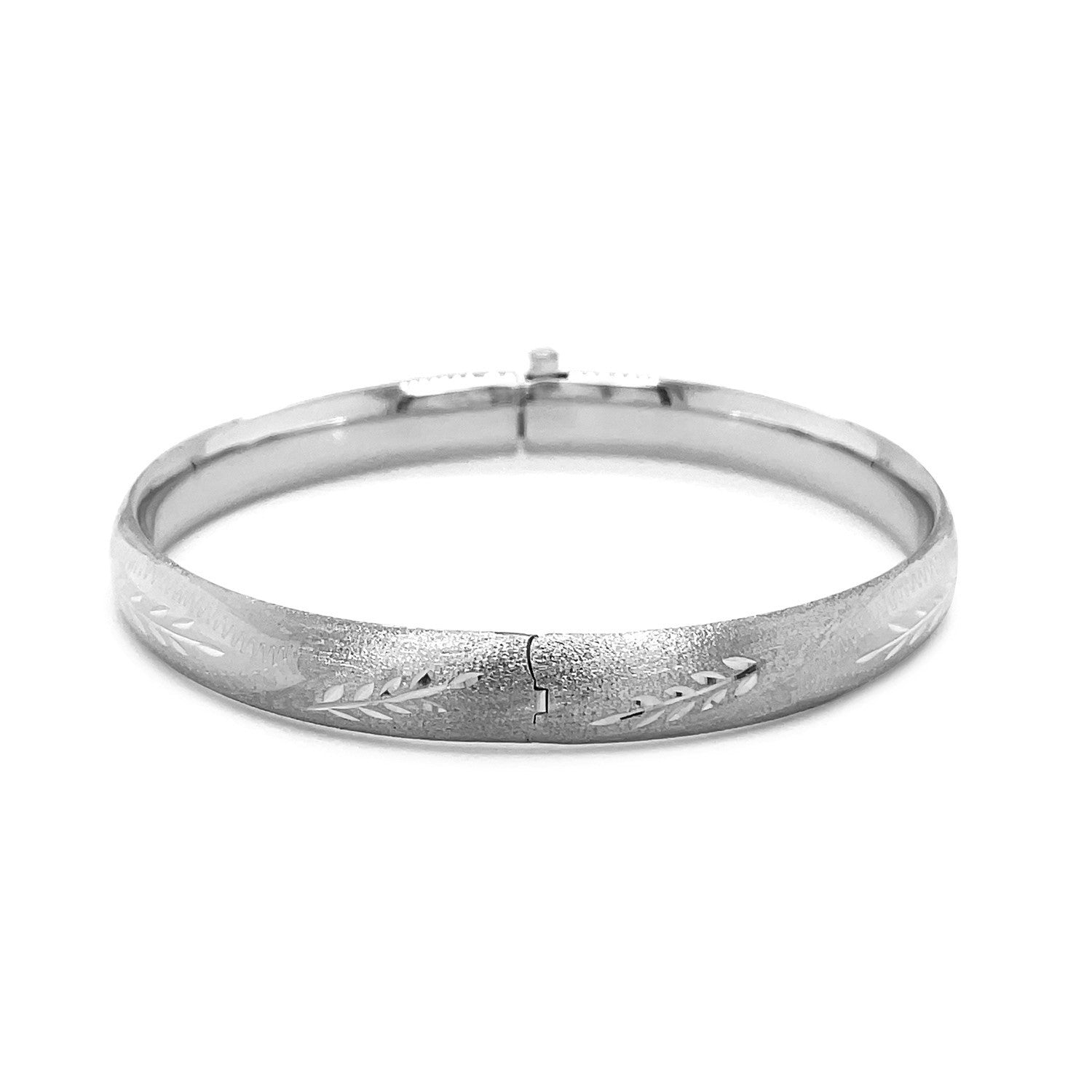 Classic Floral Carved Bangle in 14k White Gold (8.0mm) Bids.com