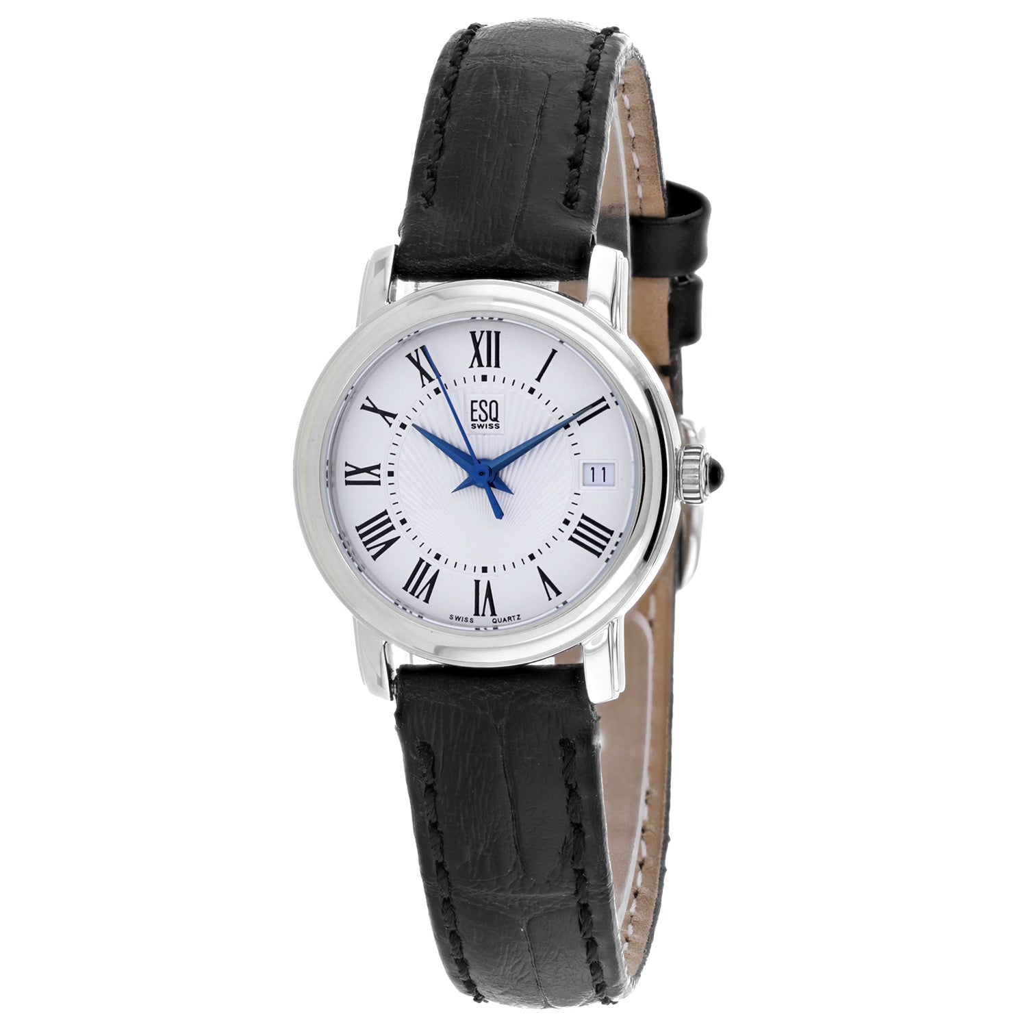 ESQ Women's Black Leather Silver Stainless Steel Quartz Bids.com