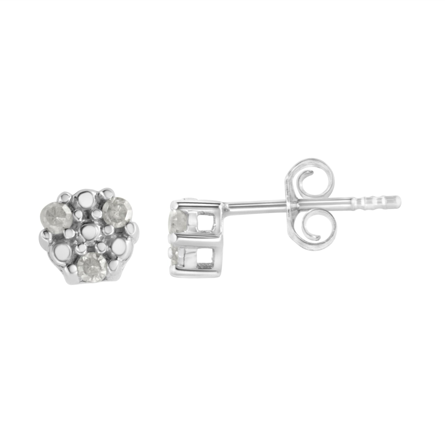 .925 Sterling Silver 1/10 cttw Prong Set Round-Cut Trio Diamond Stud Earrings (I-J Color, I3 Clarity) Bids.com