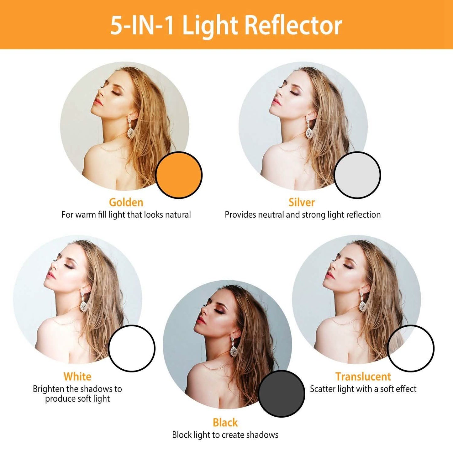 42.5" 5 In 1 Photography Round Light Collapsible Reflector DailySale