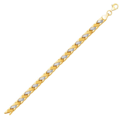 14k Two-Tone Gold Fancy Weave Bracelet with Contrasting Finish Bids.com