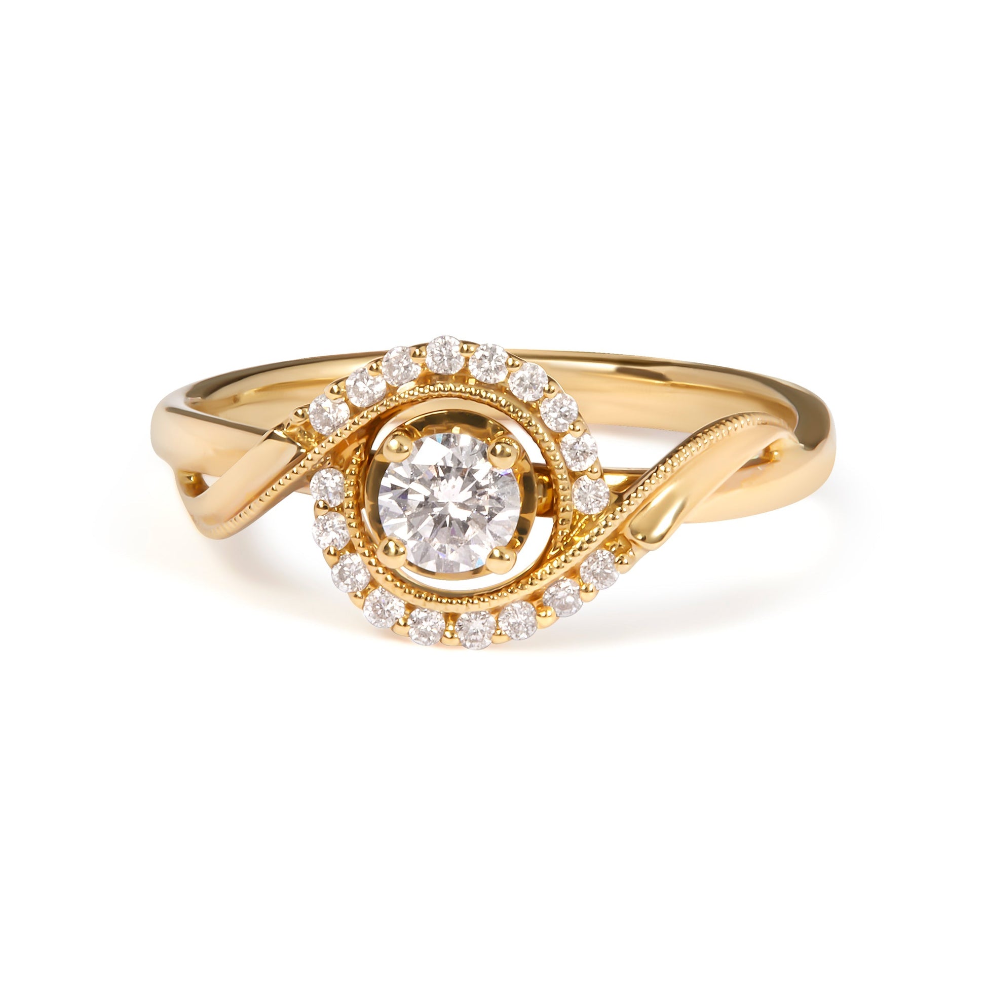 14K Yellow Gold 1/3 Cttw Diamond Solitaire and Halo Swirl Engagement Ring (G-H Color, VS2-SI1 Clarity)- Size 7 Bids.com