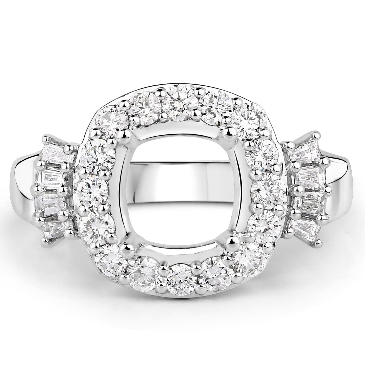 0.73 Carat Genuine White Diamond 14K White Gold Semi Mount Ring - holds 8x8mm Cushion Gemstone Bids.com