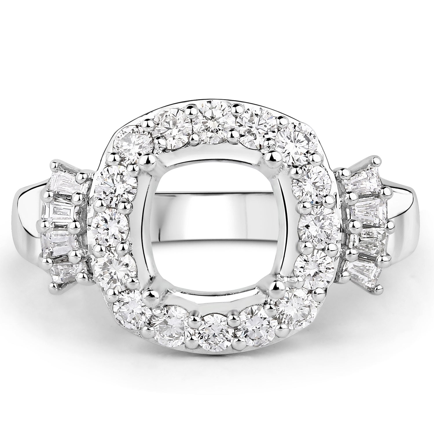 0.73 Carat Genuine White Diamond 14K White Gold Semi Mount Ring - holds 8x8mm Cushion Gemstone Bids.com