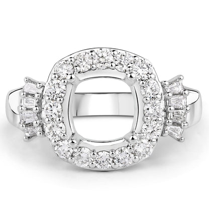 0.73 Carat Genuine White Diamond 14K White Gold Semi Mount Ring - holds 8x8mm Cushion Gemstone Bids.com