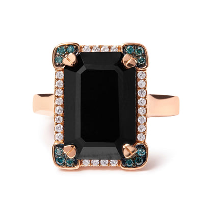 14K Rose Gold 15x10 MM Emerald-Cut Black Onyx and 1/5 Cttw Blue and White Diamond Halo Cocktail Ring (G-H Color, SI1-SI2 Clarity)- Size 7 Bids.com