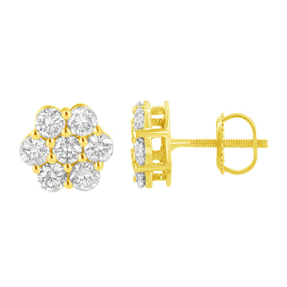 14K Yellow Gold 1.0 Cttw Diamond Flower Earring (J-K Color, I1-I2 Clarity) Bids.com