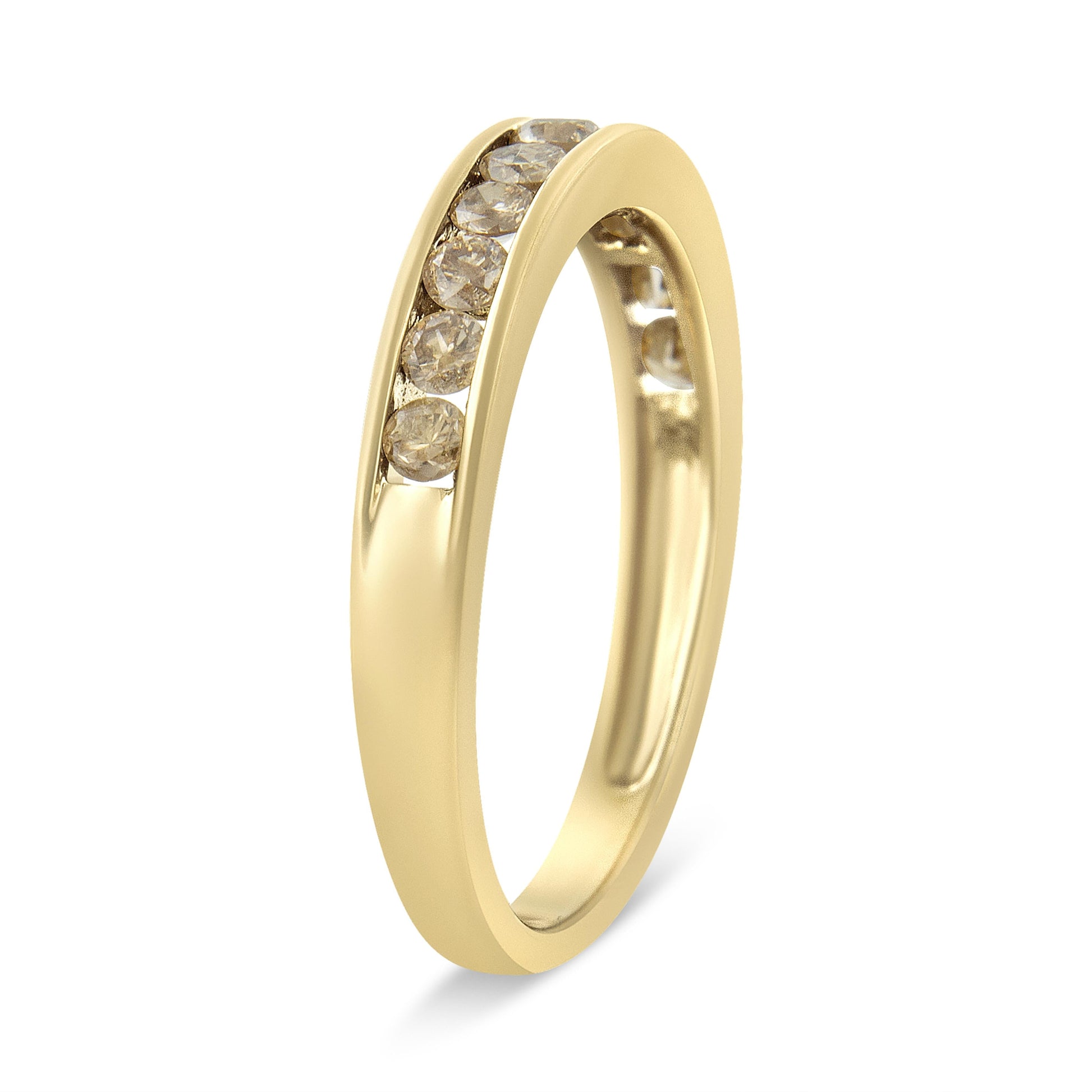 14K Yellow Gold Plated .925 Sterling Silver 1/2 Cttw Channel Set Round Champagne Diamond 11 Stone Band Ring (K-L Color, I1-I2 Clarity) - Size 7 Bids.com